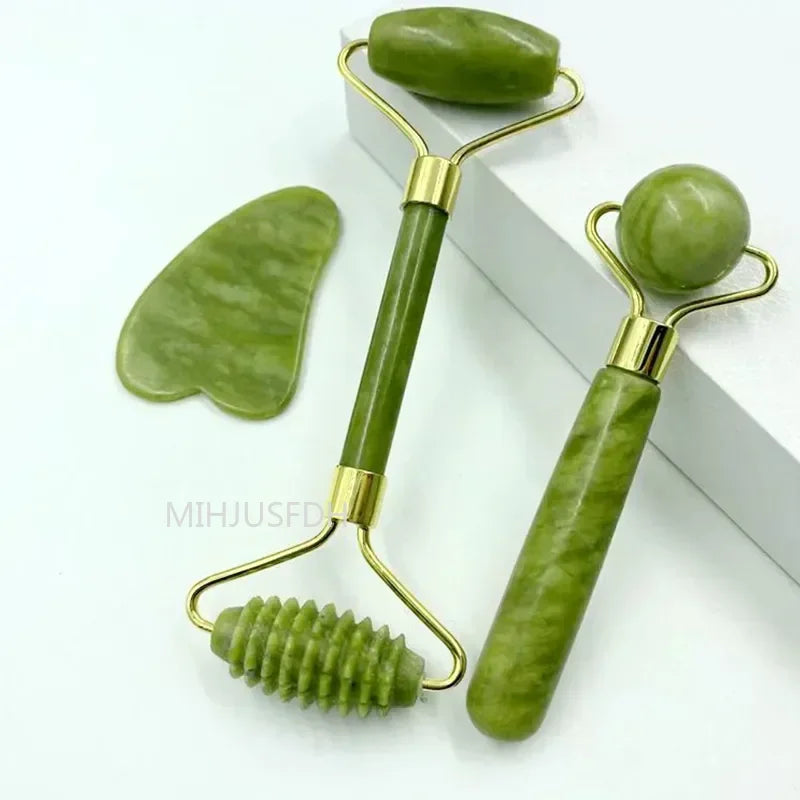 Natural Jade Roller Massager – Face, Body, Back & Foot Massage Roller, Facial Lifting & Anti-Wrinkle Double-End Gua Sha Jade Stone