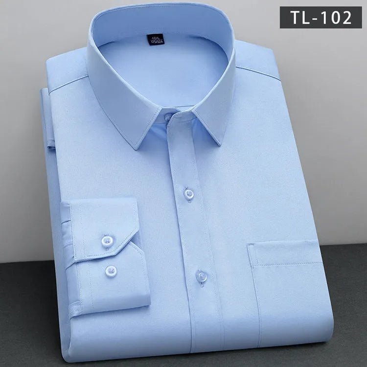 BAMBOOPLE New Fashion Non-Iron Shirt – Anti-Wrinkle Classic Solid Business Casual Long Sleeve Shirt for Men