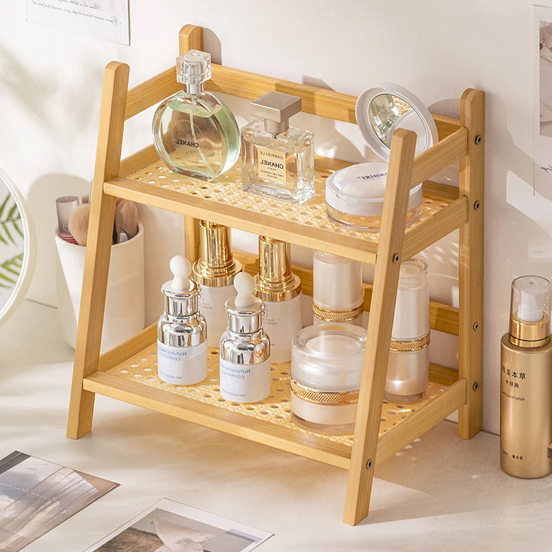 2-Tier Bamboo Kitchen Storage Rack & Organizer Shelf