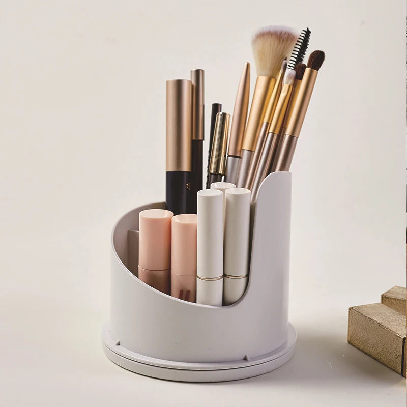 360° Rotating Makeup Brush Holder with Lid – Desktop Makeup Organizer, Cosmetic Storage Box for Lipstick, Eyebrow Tools & More