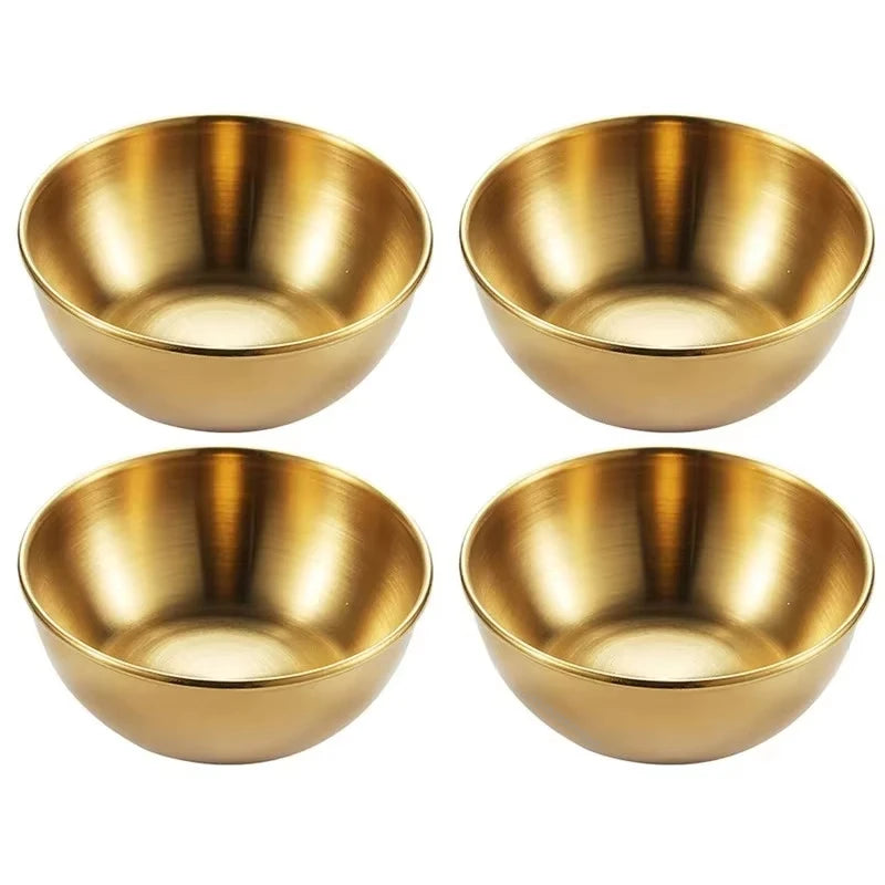 4PCS/2PCS Stainless Steel Golden Sauce Dishes – Appetizer, Seasoning, and Serving Dishes Set, Spice Plates, Kitchen Tableware
