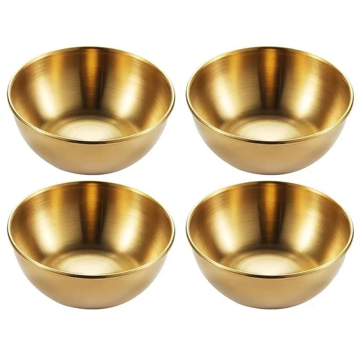 4PCS/2PCS Stainless Steel Golden Sauce Dishes – Appetizer, Seasoning, and Serving Dishes Set, Spice Plates, Kitchen Tableware