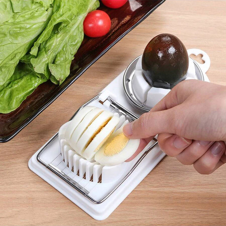 Multifunctional PP Base Egg Cutter – 2-in-1 Stainless Steel Wire Pull Egg Cutter, High-Quality Kitchen Accessory Tools