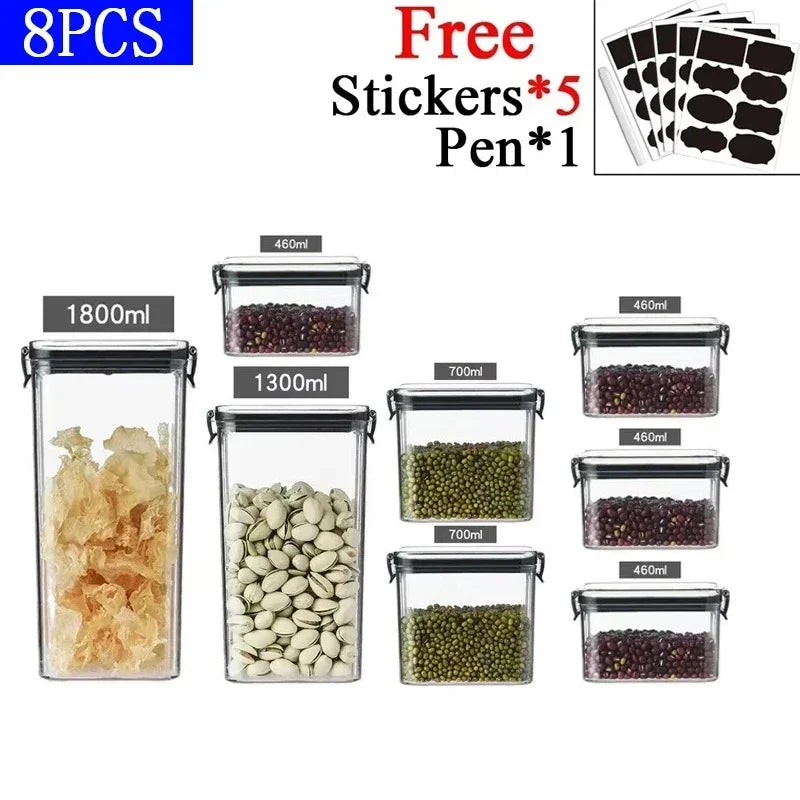 460-1800ML Set Kitchen Stackable Sealed Jars – Plastic Food Storage Box, Multigrain Tank Bottle, Dried Fruit & Tea Storage Containers
