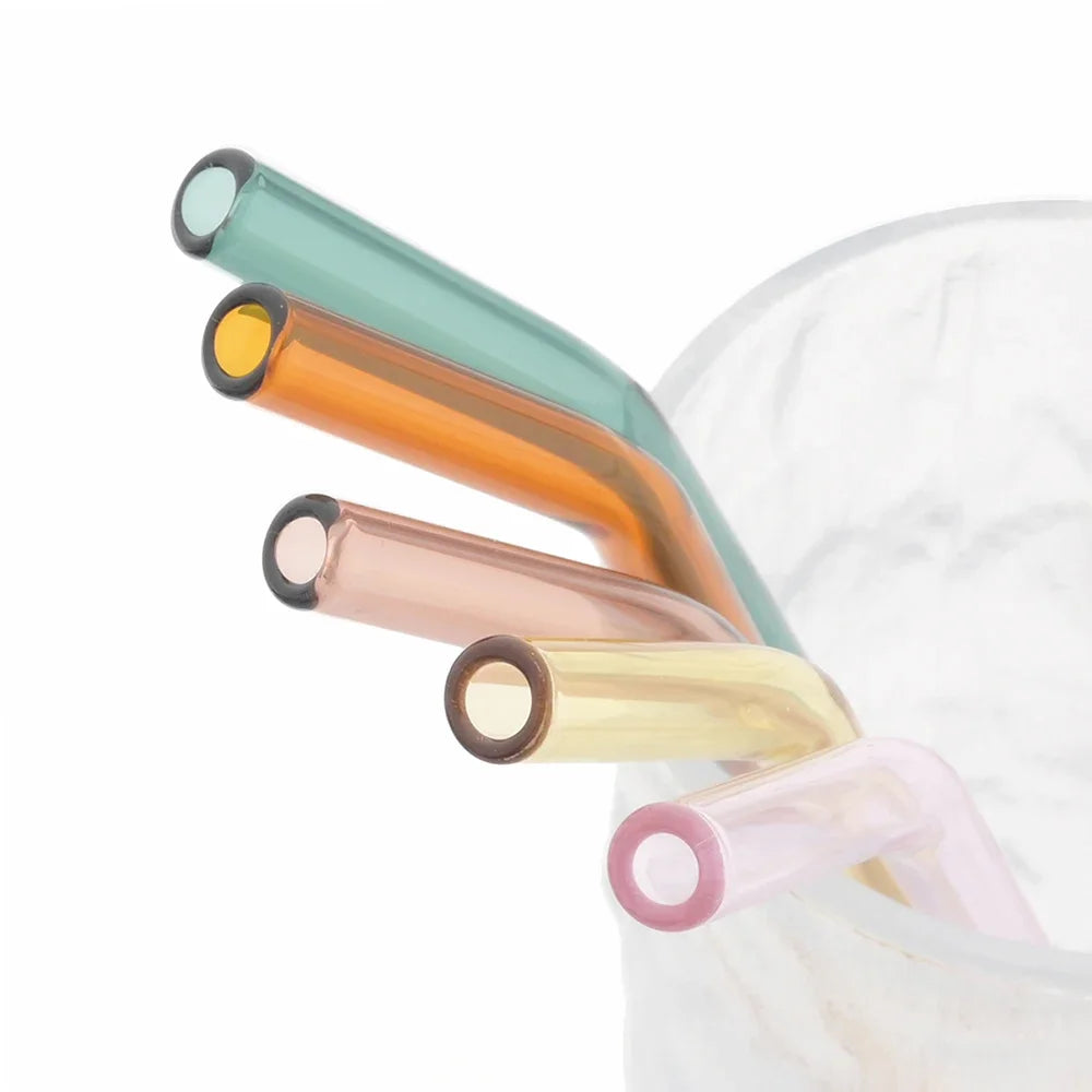 20PCS Colorful Reusable Glass Straws Set – 8mm Drinking Straws for Smoothies, Milkshakes, Tea, Juice, and Cocktails