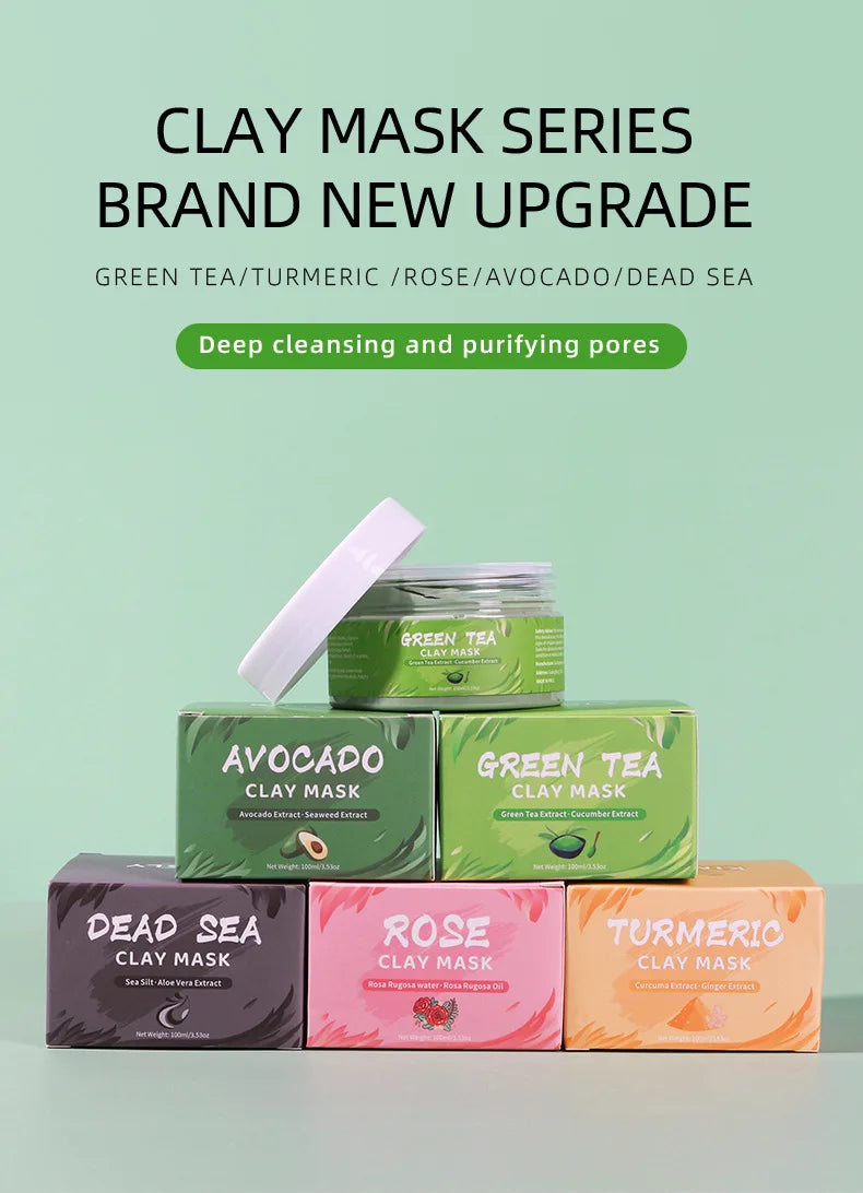 Clay Mud Face Mask Set – Turmeric, Green Tea, Rose & Avocado