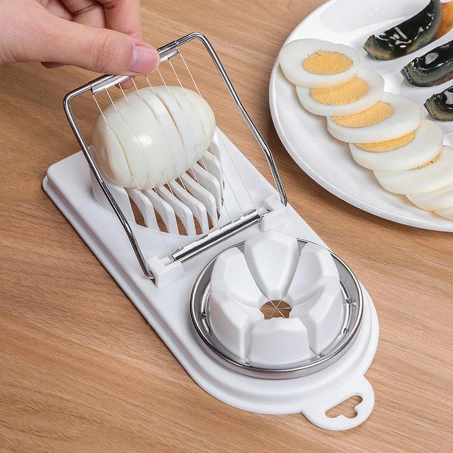 Multifunctional PP Base Egg Cutter – 2-in-1 Stainless Steel Wire Pull Egg Cutter, High-Quality Kitchen Accessory Tools