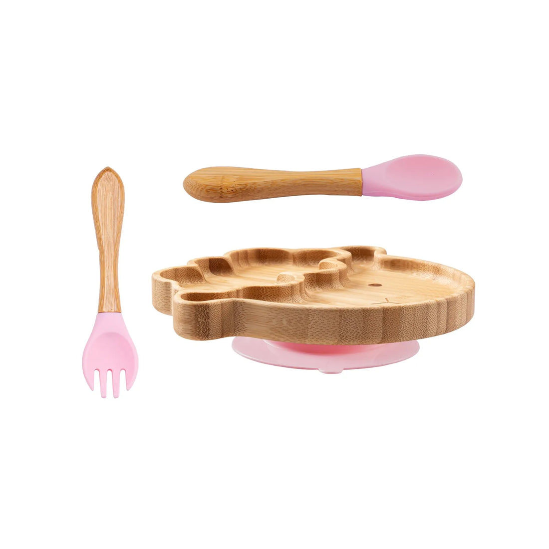 Baby Wooden Tableware Set - Bamboo Plate, Bowl, Fork & Spoon