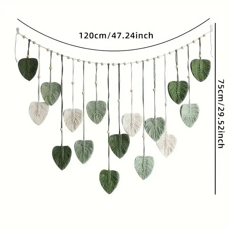 Boho Macramé Leaf Wall Hanging – Feather Tapestry Décor for Living Room or Bedroom