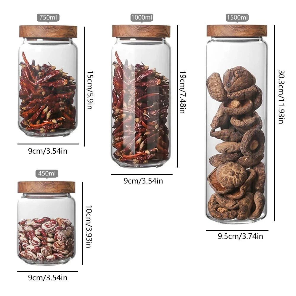 Wood Lid Glass Airtight Canister – Kitchen Storage Jar Set