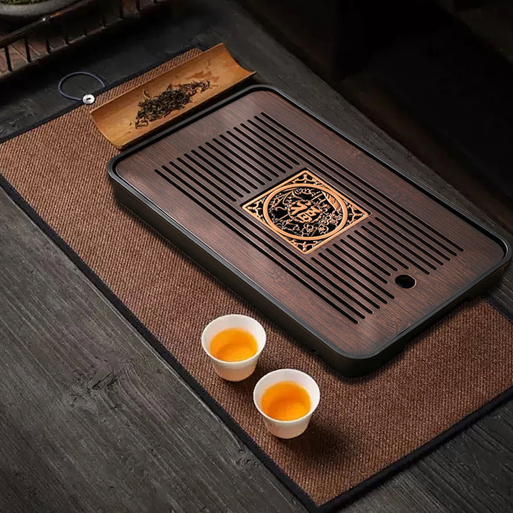Chinese Traditional Bamboo Tea Tray with Water Storage Box – Vintage Rustic Style Tea Serving Tray for Home and Office