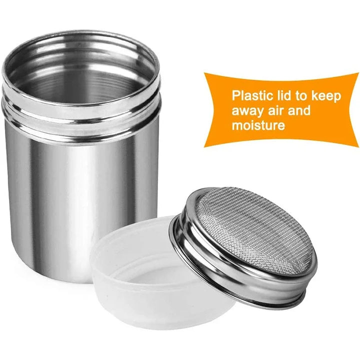 Stainless Steel Cocoa, Flour & Coffee Sifter – Flour, Sugar, Icing Mesh Sifter Powder Spreading Tank for Barbecue & Kitchen Supplies