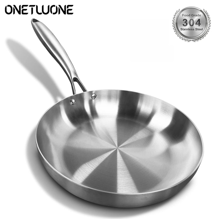 304 Stainless Steel Frying Pan – Non-Stick Pan for Fried Steak, Uncoated Kitchen Cookware for Gas Stoves and Induction Cookers