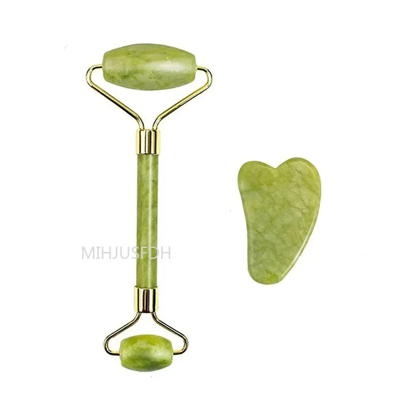 Natural Jade Roller Massager – Face, Body, Back & Foot Massage Roller, Facial Lifting & Anti-Wrinkle Double-End Gua Sha Jade Stone