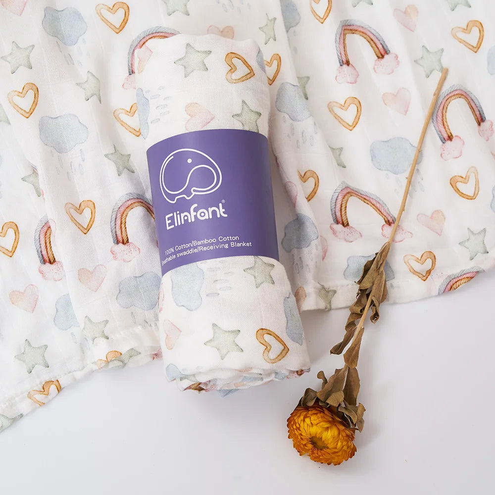Elinfant Bamboo Cotton Muslin Swaddle Blanket – 120x110cm Baby Wrap Towel