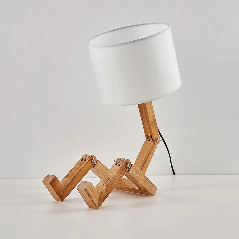 Wooden Robot Table Lamp – Modern Nordic Decorative Desk Light for Study & Bedroom