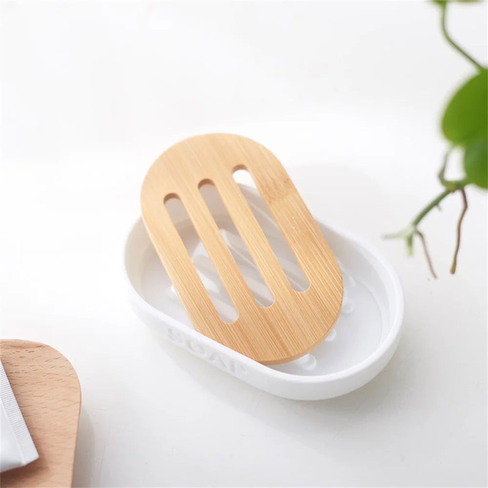 White Simple Home Bathroom Supply Bamboo Soap Dish Mouthwash Cup Toothbrush Holder Storage bottle Wash Rack Bathroom Wash