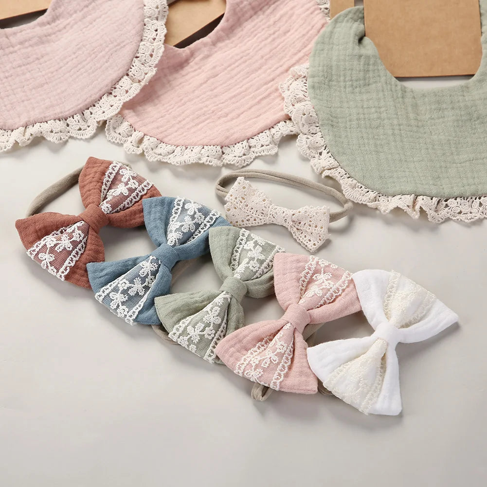 3-Piece Muslin Cotton & Bamboo Baby Bib Set with Tassel Lace