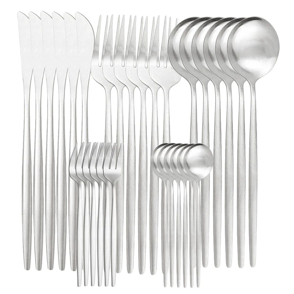 30-Piece Matte Stainless Steel Flatware Set