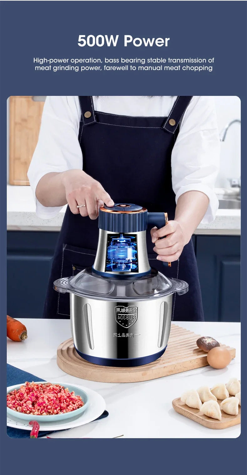 Electric Meat Grinder – 304 Stainless Steel Food Processor, Multifunctional Slicer, Mincer & Baby Food Processor