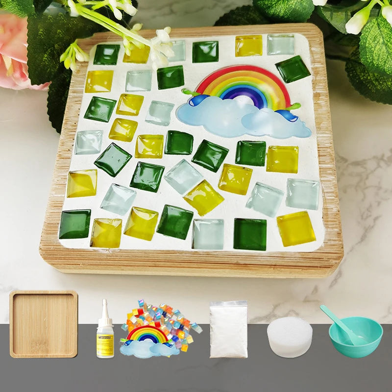 Handmade DIY Mosaic Cup Mat – Bamboo Bottom Pad for Early Education & Creative Crafting