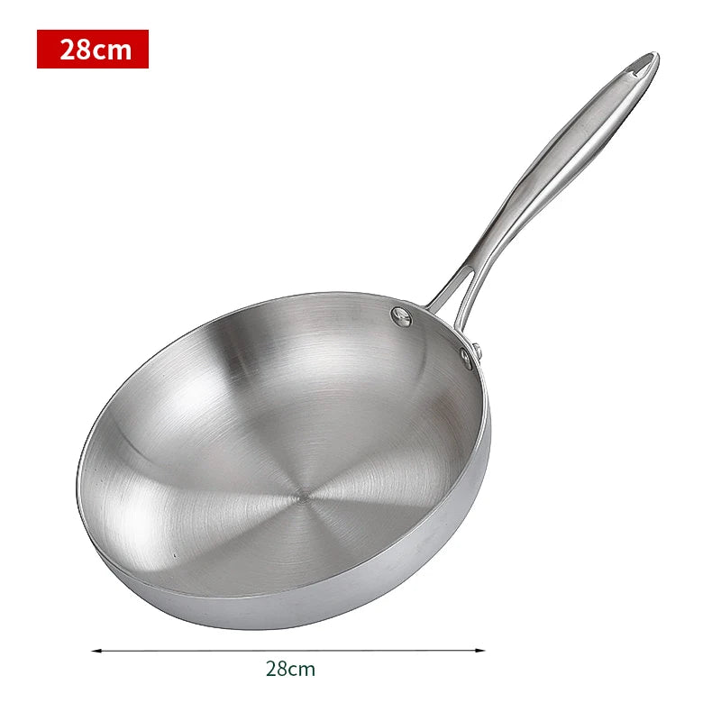 304 Stainless Steel Frying Pan – Non-Stick Pan for Fried Steak, Uncoated Kitchen Cookware for Gas Stoves and Induction Cookers