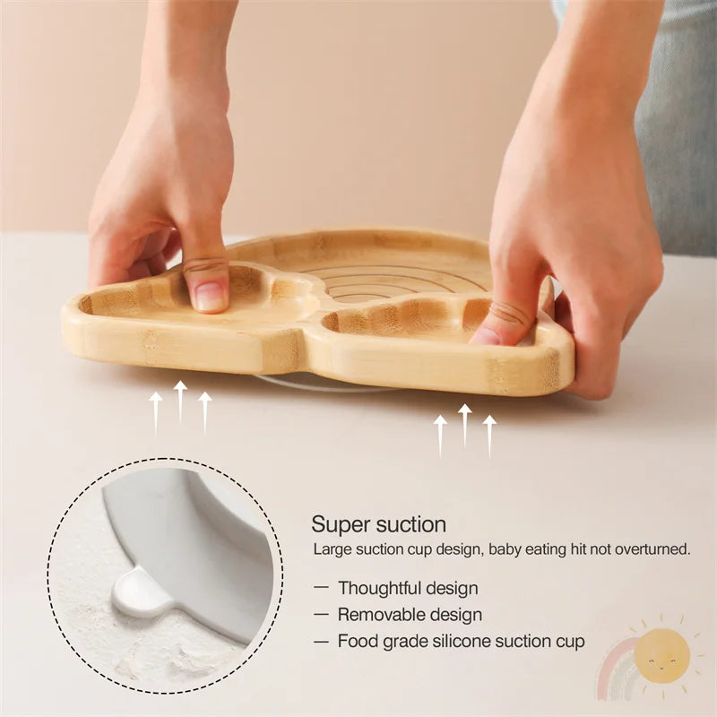 Baby Wooden Tableware Set - Bamboo Plate, Bowl, Fork & Spoon