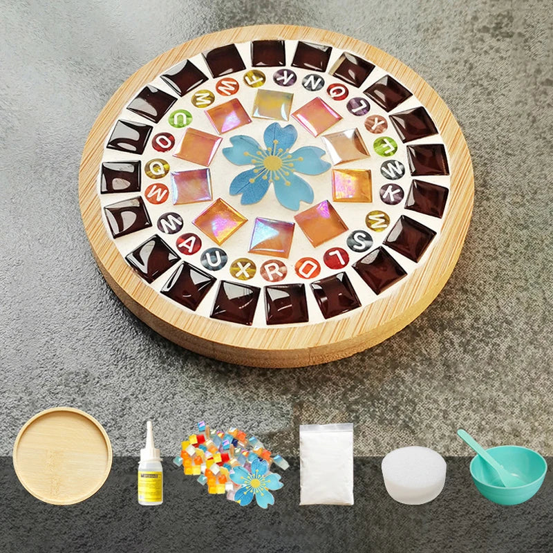 Handmade DIY Mosaic Cup Mat – Bamboo Bottom Pad for Early Education & Creative Crafting