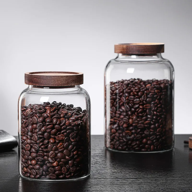 New Coffee Beans Vacuum Sealed Tank – Transparent Glass Food Storage Jar