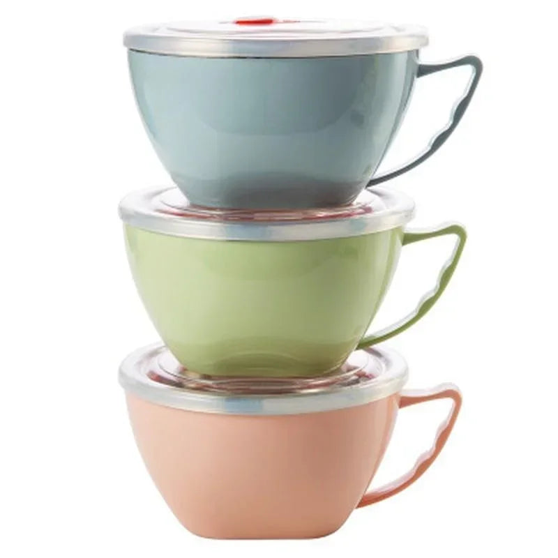 Stainless Steel Bowl with Handle – Solid Color, Anti-Scalding Design
