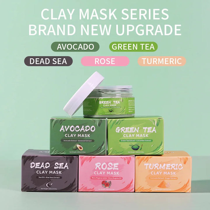 Clay Mud Face Mask Set – Turmeric, Green Tea, Rose & Avocado