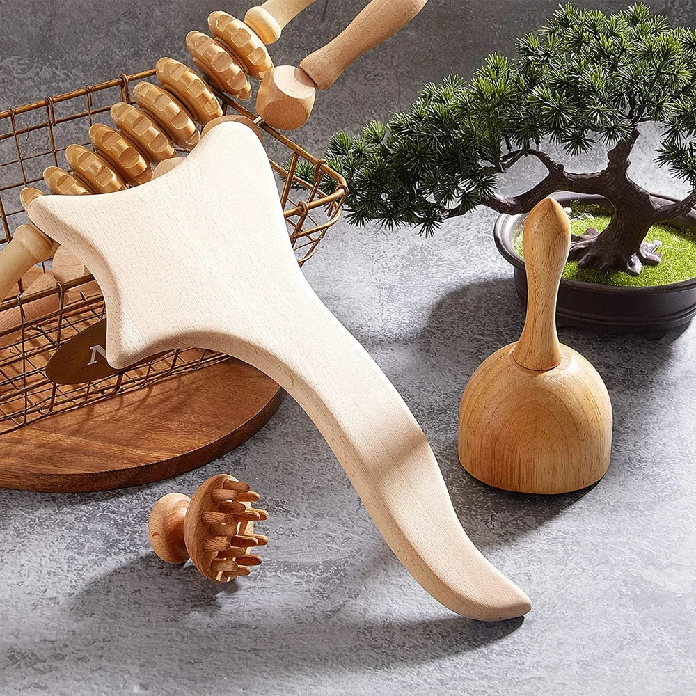 Wood Therapy Massager – Anti-Cellulite Gua Sha Tool, Deep Tissue Relaxation & Body/Face Lifting Roller, Maderoterapia Massage Tool