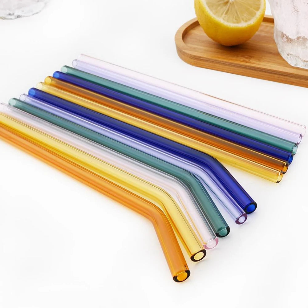 20PCS Colorful Reusable Glass Straws Set – 8mm Drinking Straws for Smoothies, Milkshakes, Tea, Juice, and Cocktails