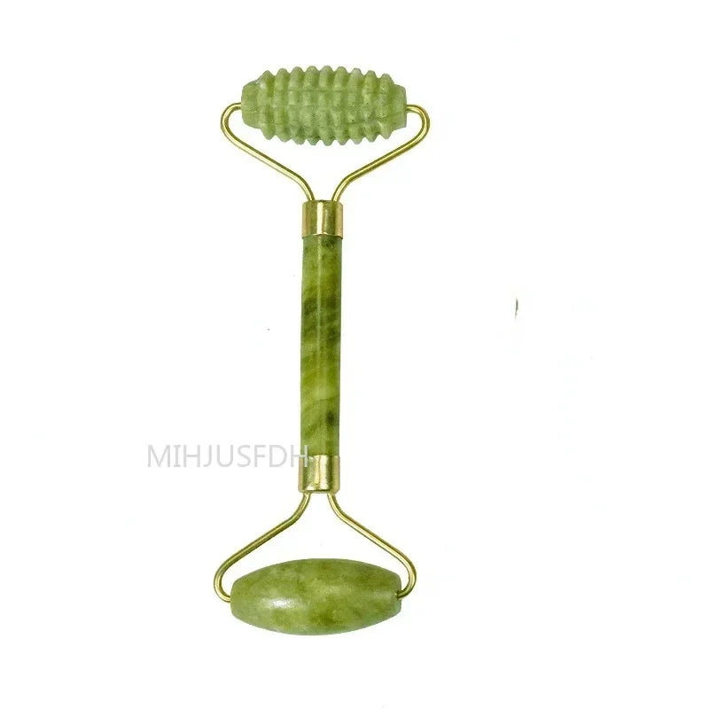 Natural Jade Roller Massager – Face, Body, Back & Foot Massage Roller, Facial Lifting & Anti-Wrinkle Double-End Gua Sha Jade Stone