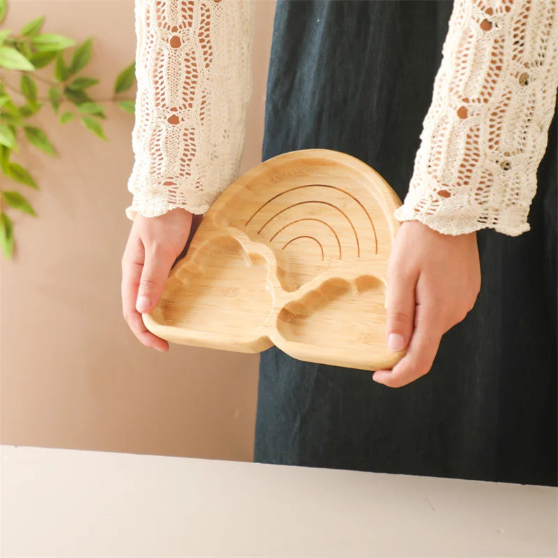 Baby Wooden Tableware Set - Bamboo Plate, Bowl, Fork & Spoon