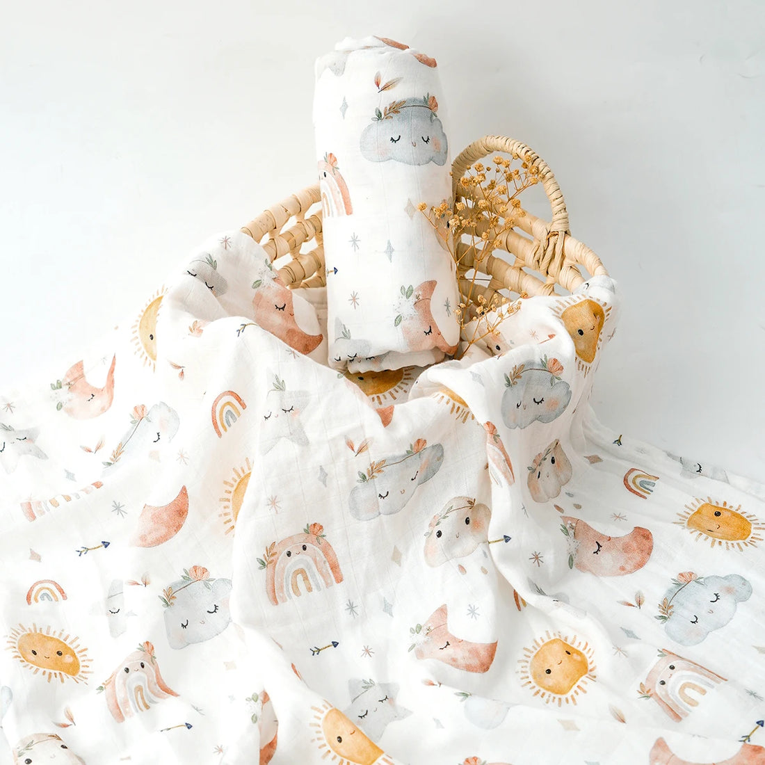 Elinfant Bamboo Cotton Muslin Swaddle Blanket – 120x110cm Baby Wrap Towel