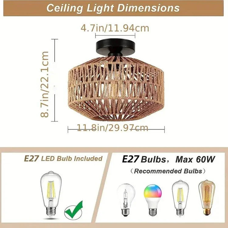 Natural Bamboo Rattan Ceiling Pendant Light