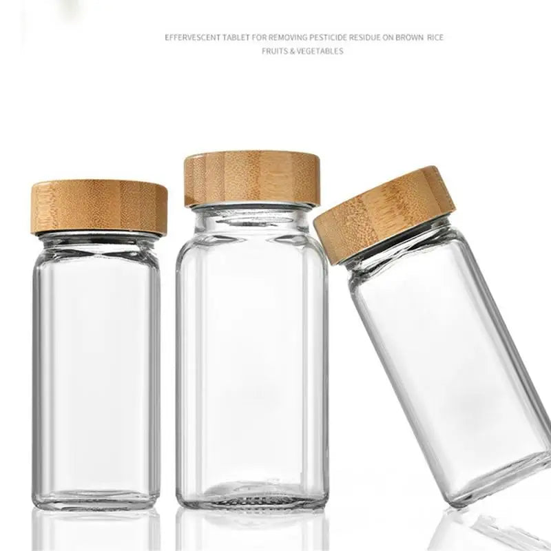 Glass Spice Jars with Bamboo Lids – Spice Seasoning Containers, Salt & Pepper Shakers, Spice Organizer Set