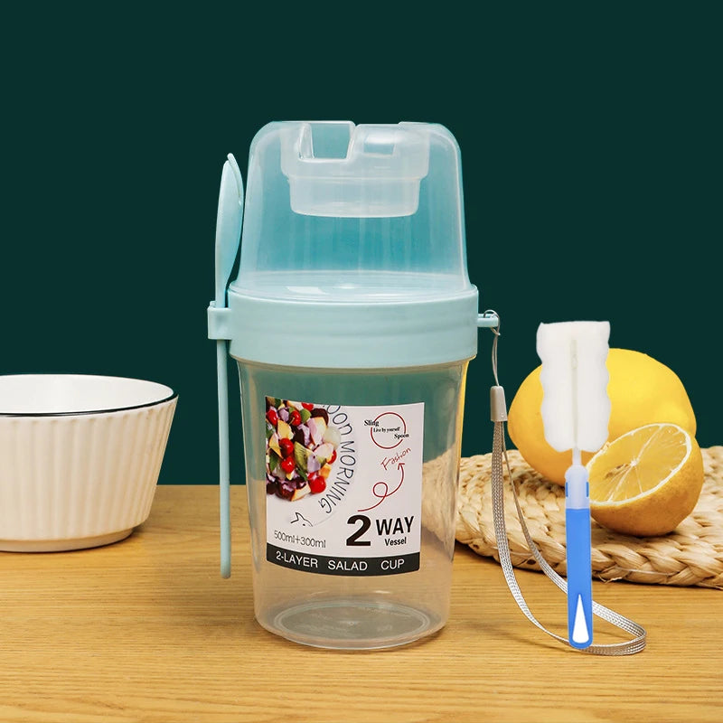 Carry Breakfast Cups – Salad, Yogurt, Cereal, Oatmeal, Snacks, Parfait Containers with Forks and Dressing Holders