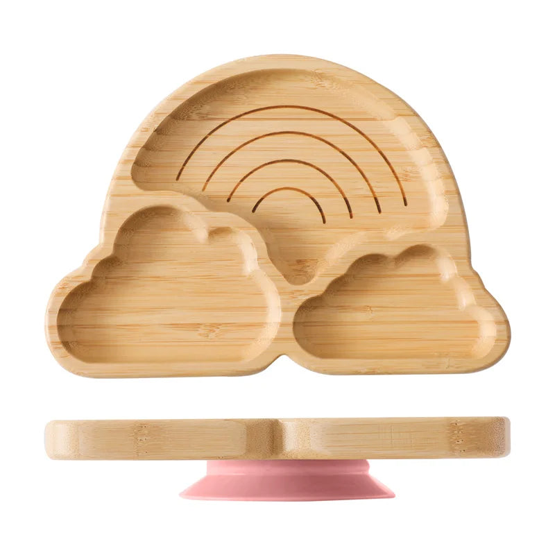 Baby Wooden Tableware Set - Bamboo Plate, Bowl, Fork & Spoon