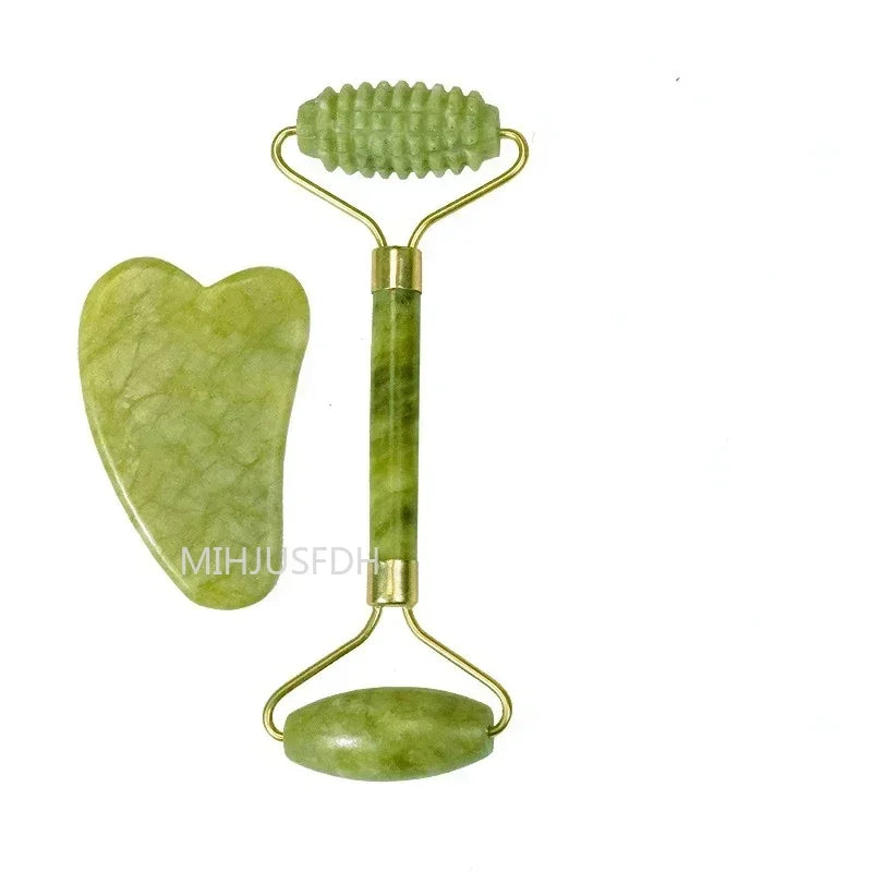 Natural Jade Roller Massager – Face, Body, Back & Foot Massage Roller, Facial Lifting & Anti-Wrinkle Double-End Gua Sha Jade Stone