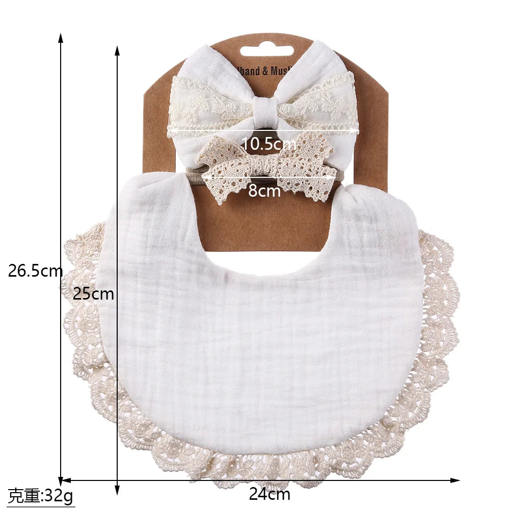3-Piece Muslin Cotton & Bamboo Baby Bib Set with Tassel Lace