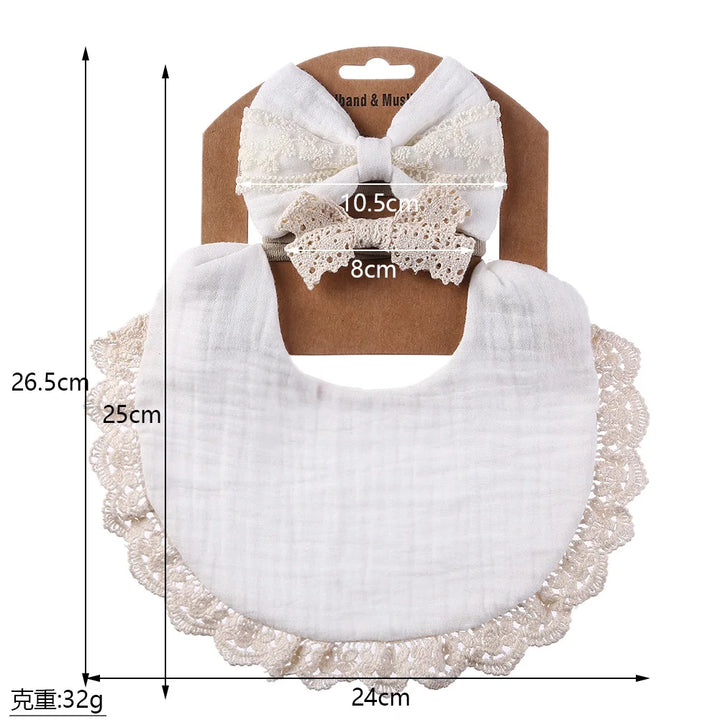3-Piece Muslin Cotton & Bamboo Baby Bib Set with Tassel Lace