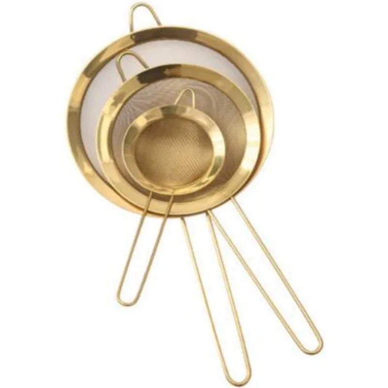 Stainless Steel Gold Mesh Egg Beater – Separate Oil Strainer, Flour Sifter, Sieve Colanders, Flour & Coffee Mesh Filter, Kitchen Bakeware