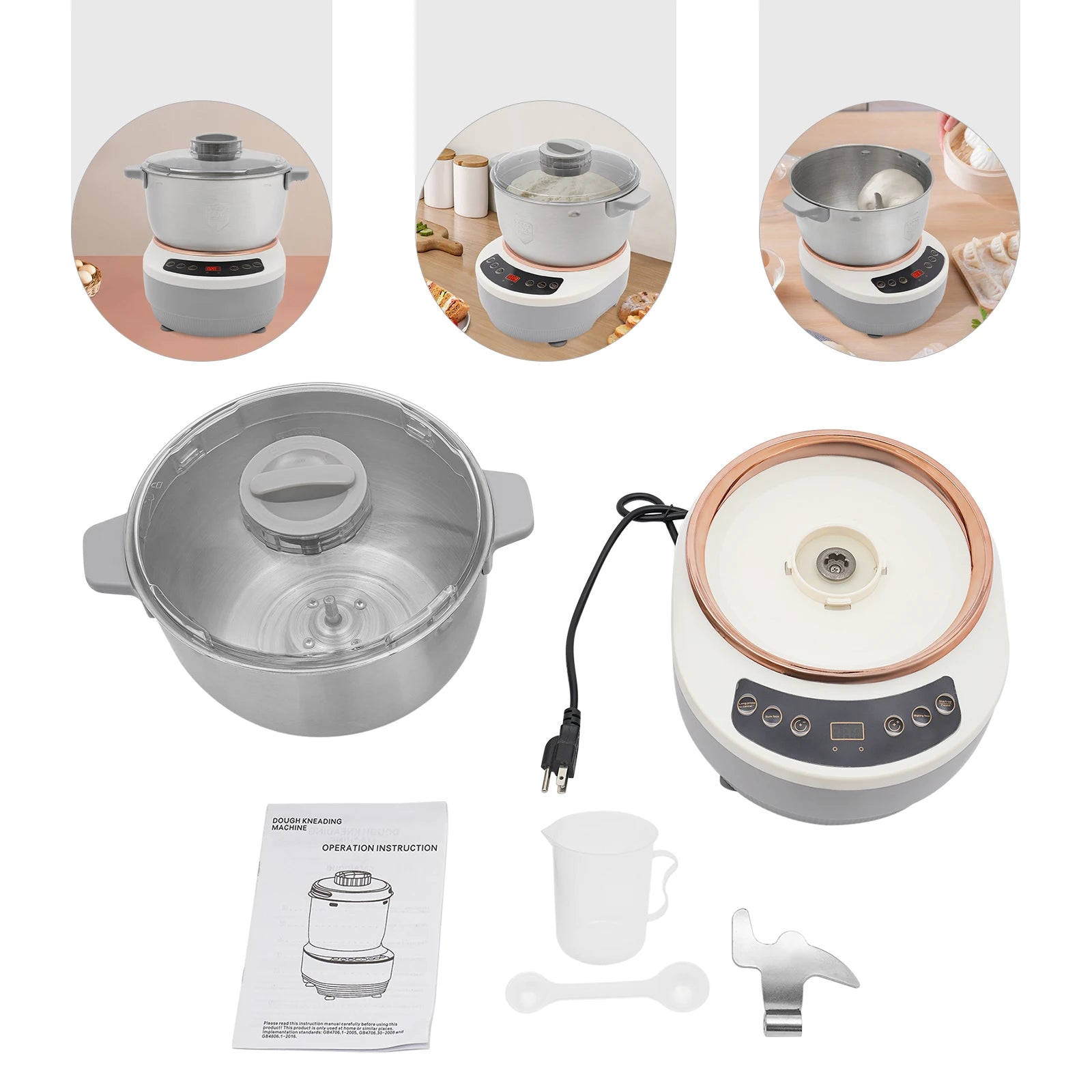 5L Electric Noodle Machine – Silver Household Noodle Making Dough Mixer with 304 Stainless Steeless Steel Silicone ABS 110V 60Hz