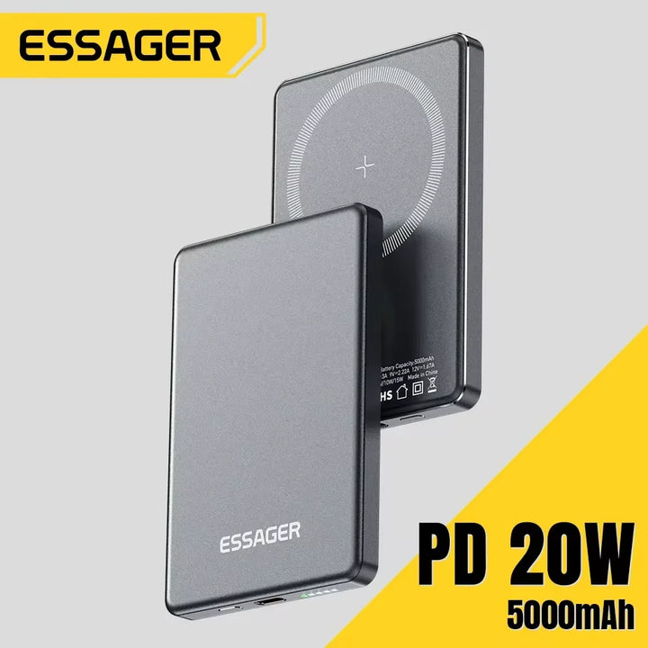 Essager 5000mAh Magnetic Wireless Power Bank – 20W Fast Charging for iPhone 16/15/14/13 (MagSafe Compatible)