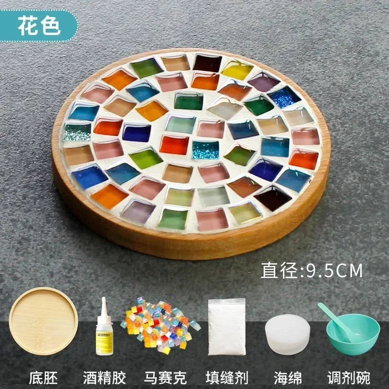 Handmade DIY Mosaic Cup Mat – Bamboo Pad Heart & Square Coaster for Parent-Child Early Education Crafting