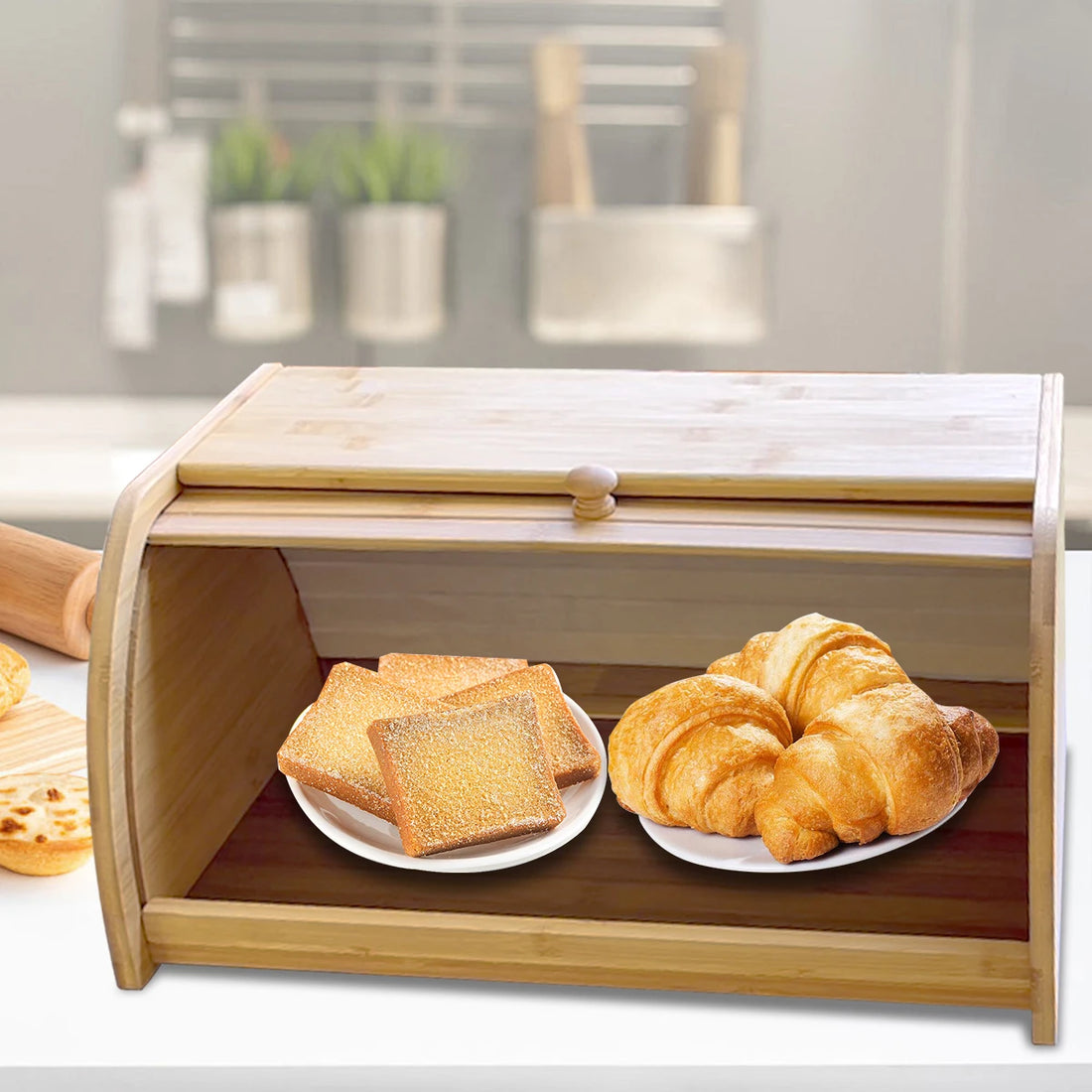 Premium Bamboo Bread Box & Kitchen Organizer
