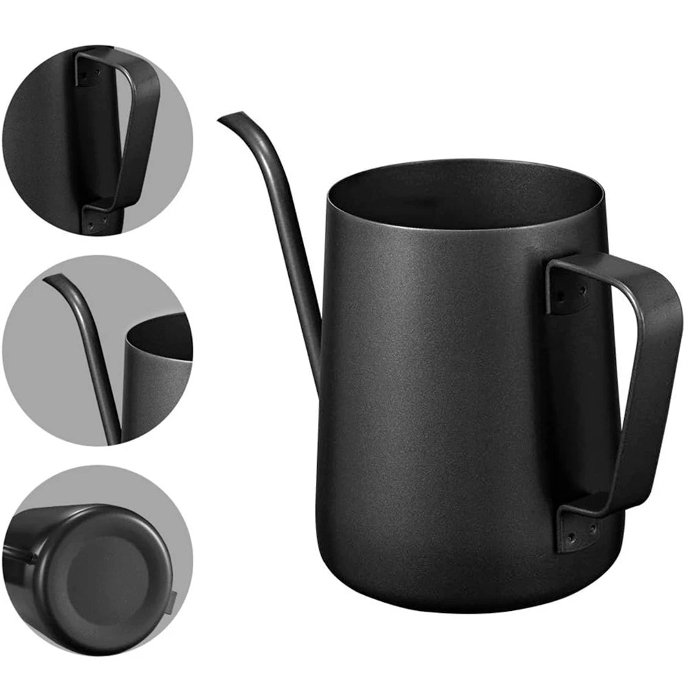 Long Narrow Spout Coffee Pot – 8.5oz/12oz Small Fine Stainless Steel Pour Over Drip Coffee Pot, Gooseneck Tea Kettle (Black)
