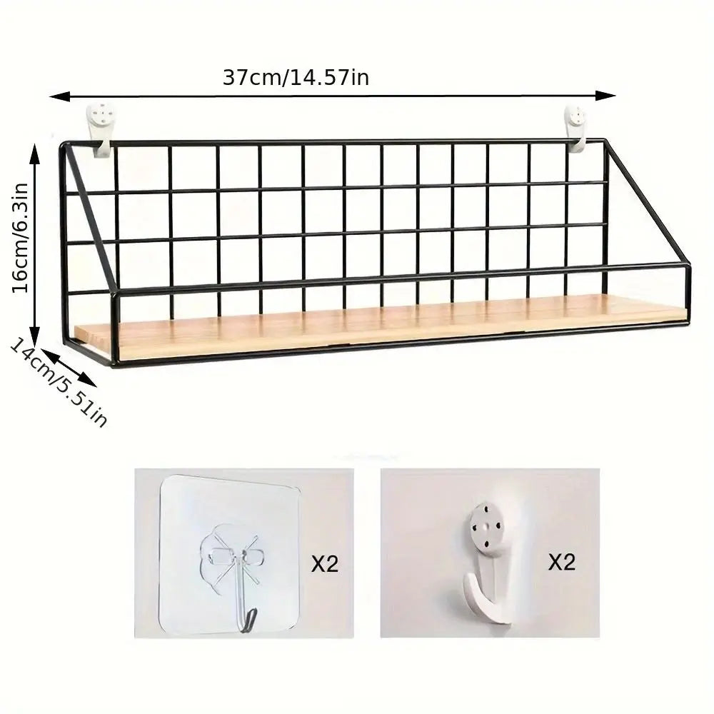 Wall-Mounted Wooden Storage Rack – No-Drill Display Shelf